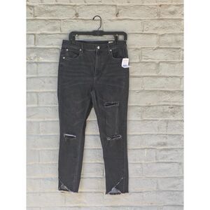 Free People Greyed Out Skinny Jeans Size 31 NWT Black Distressed Tulip Hem Denim